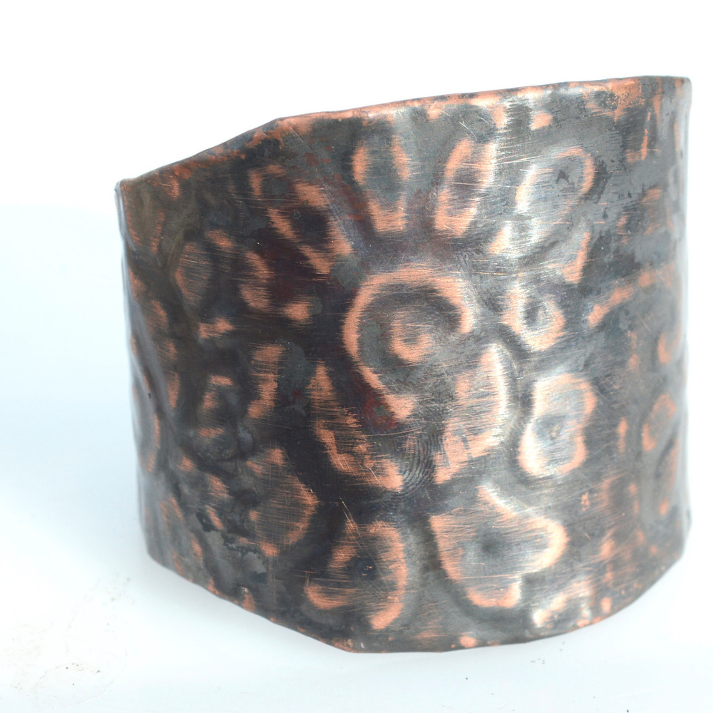 Batik Floral Wide Cuff Copper Bracelet Handmade - Picture 3 of 8